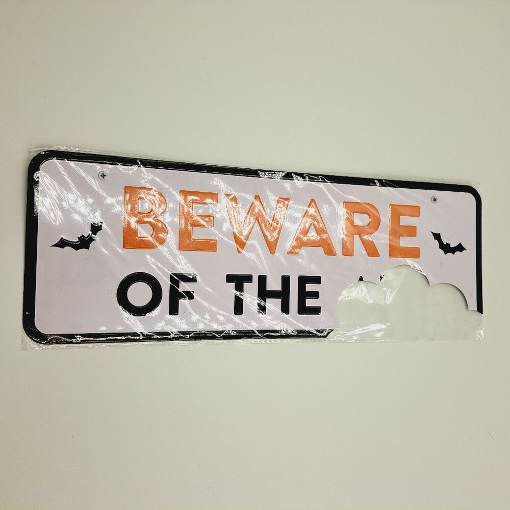 Halloween Beware of the Bat Metal Hanging Sign Size 14x5